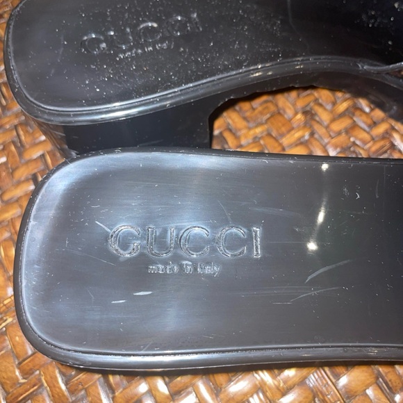 Gucci Black Rubber Slide Sandals Platform Block Heel Logo Women Size 9 Preowned - Picture 3 of 5